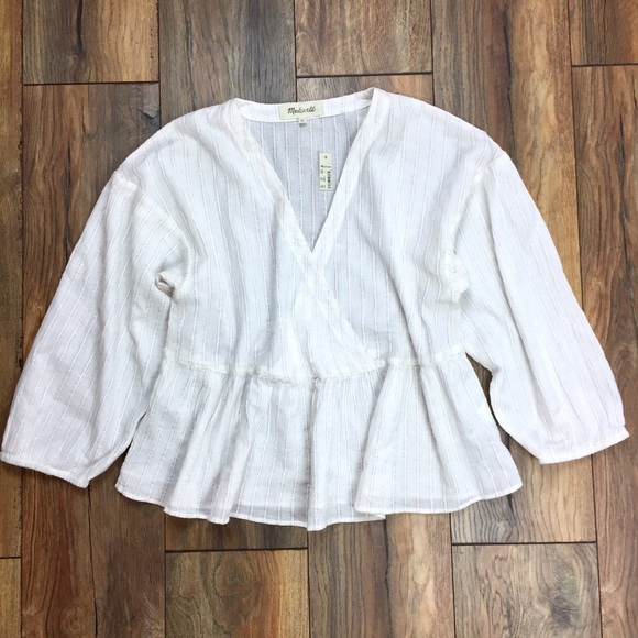 Madewell Bubble Sleeve Striped Peplum Top Sz L - Picture 3 of 8